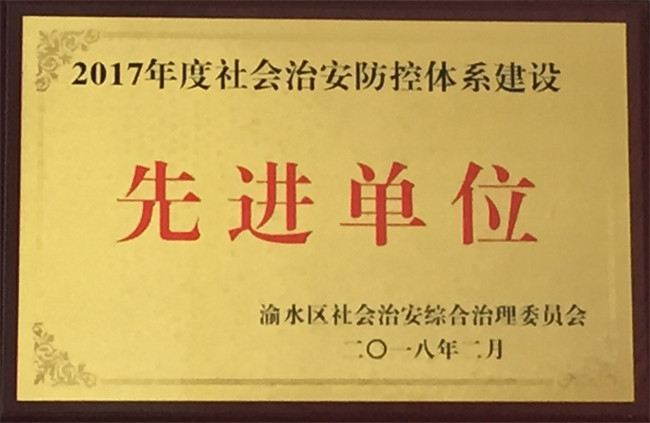 获得2017年社会治安防控体系建设先进单位